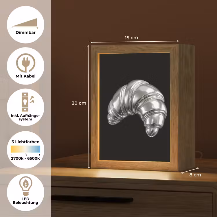 Croissant - Metaal - Zilver Light Box met kabel (Tafellamp) klein -USP_DE