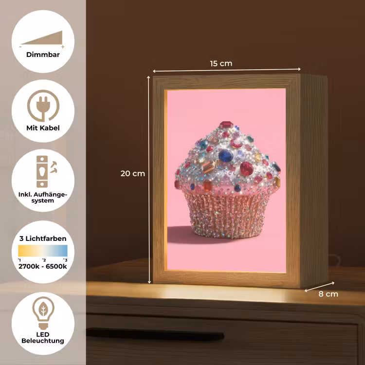 Cupcake - Kleurrijk - Edelstenen Light Box met kabel (Tafellamp) klein -USP_DE