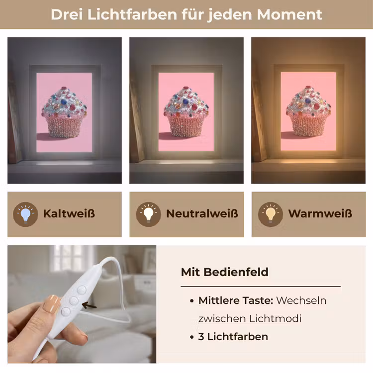 Cupcake - Kleurrijk - Edelstenen Light Box met kabel (Tafellamp) klein -USP_lichtkleurDE