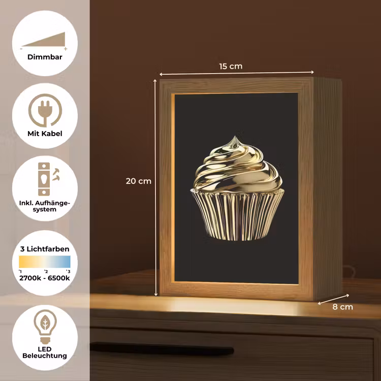 Cupcake - Eten - Goud - Zwart Light Box met kabel (Tafellamp) klein -USP_DE