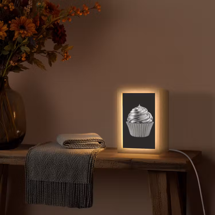 Cupcake - Luxueus - Zilver Light Box met kabel (Tafellamp) klein -sfeer4