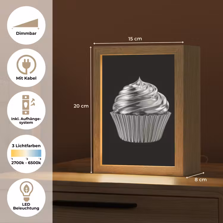 Cupcake - Luxueus - Zilver Light Box met kabel (Tafellamp) klein -USP_DE