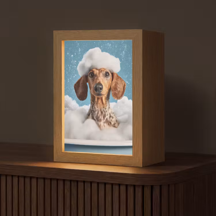 Teckel - Bad - Schuim - Waterdruppels Light Box met kabel (Tafellamp) klein -z3d_website