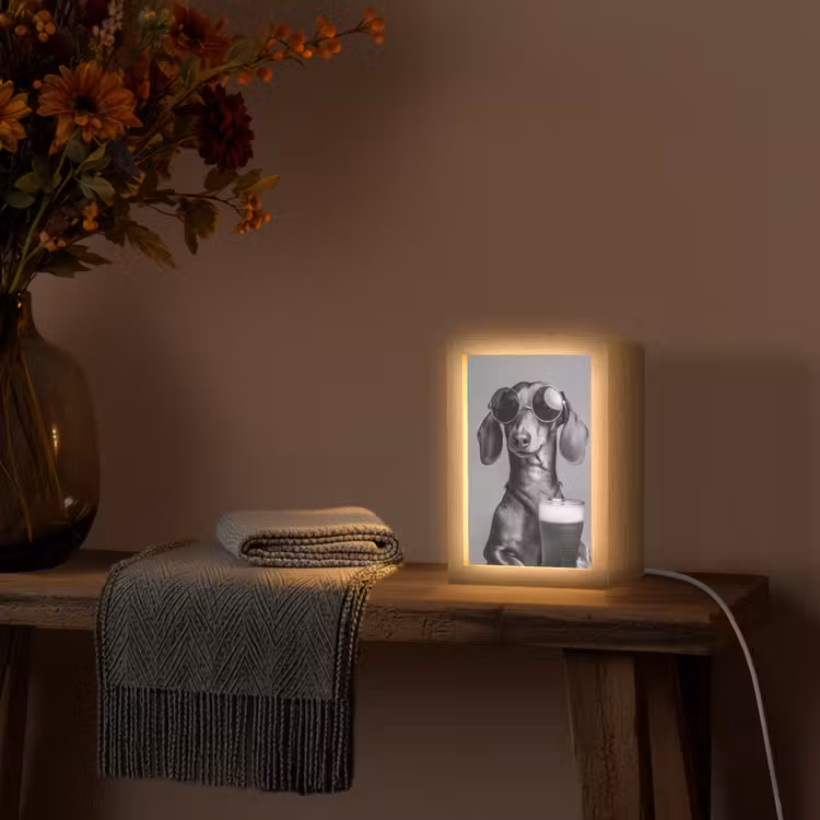 Teckel - Bier - Glas - Bril Light Box met kabel (Tafellamp) klein -sfeer4