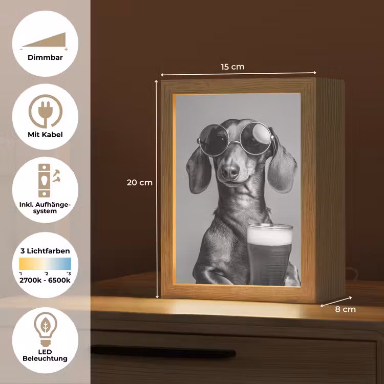 Teckel - Bier - Glas - Bril Light Box met kabel (Tafellamp) klein -USP_DE