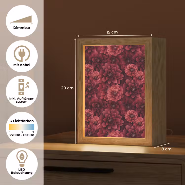 Dahlias - Bloemen - Rood Light Box met kabel (Tafellamp) klein 925 -USP_DE
