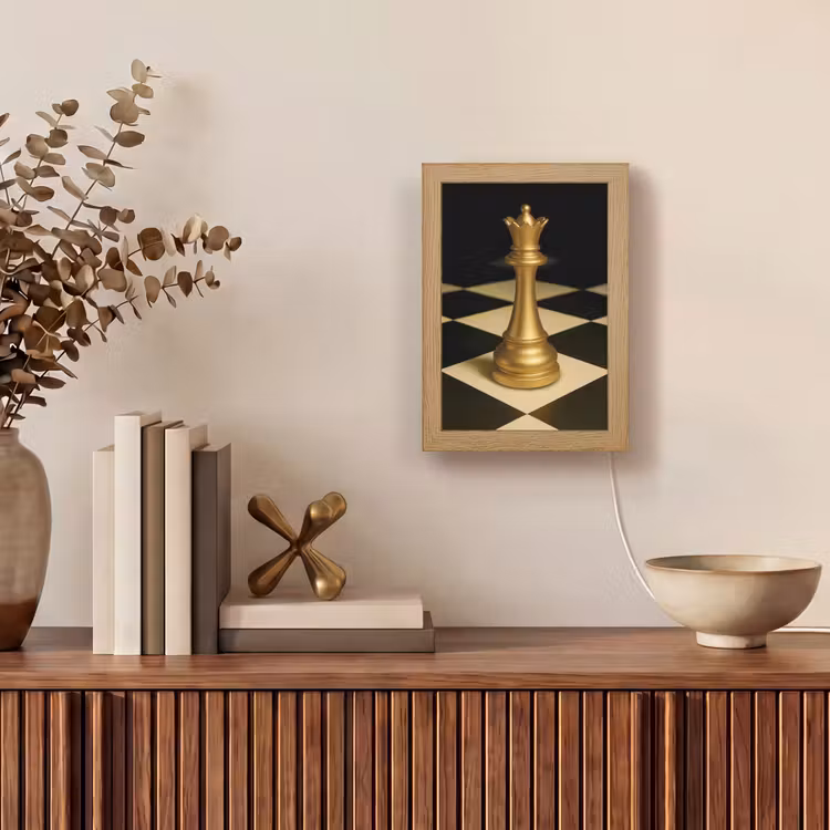 Koningin - Schaakstuk - Geblokt - Goud Light Box met kabel (Tafellamp) klein -sfeer2