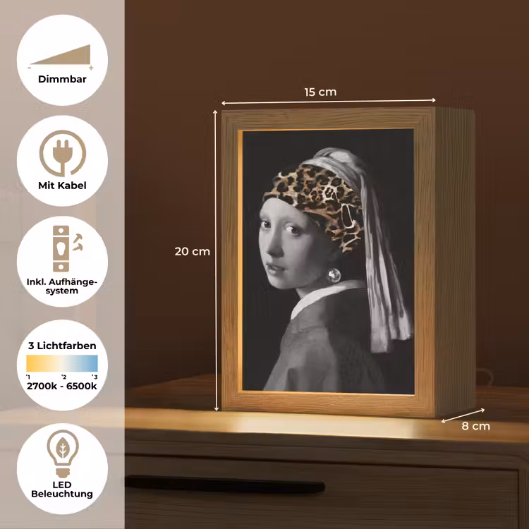 Het meisje met de parel - Johannes Vermeer - Panterprint Light Box met kabel (Tafellamp) klein -USP_DE