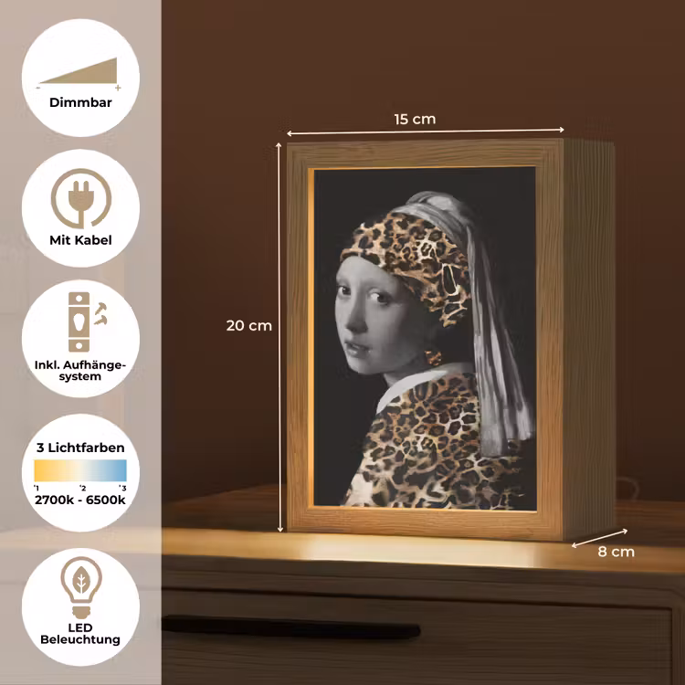Het meisje met de parel - Johannes Vermeer - Panterprint Light Box met kabel (Tafellamp) klein -USP_DE