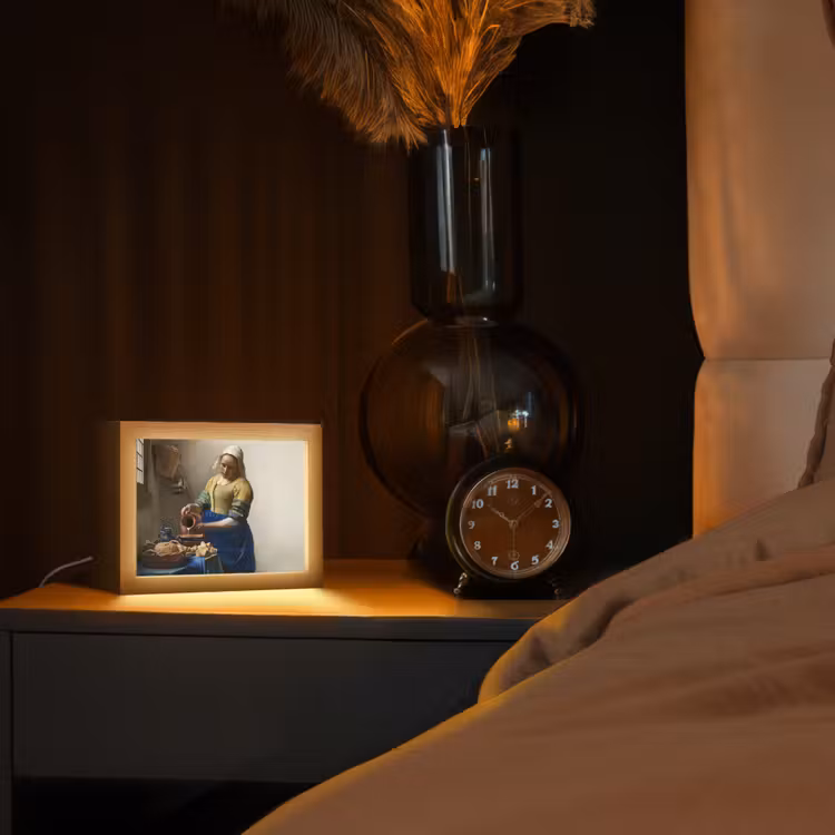Het melkmeisje - Kunst - Oude meesters - Vermeer Light Box met kabel (Tafellamp) klein -sfeer1