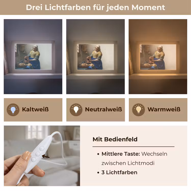 Het melkmeisje - Kunst - Oude meesters - Vermeer Light Box met kabel (Tafellamp) klein -USP_lichtkleurDE