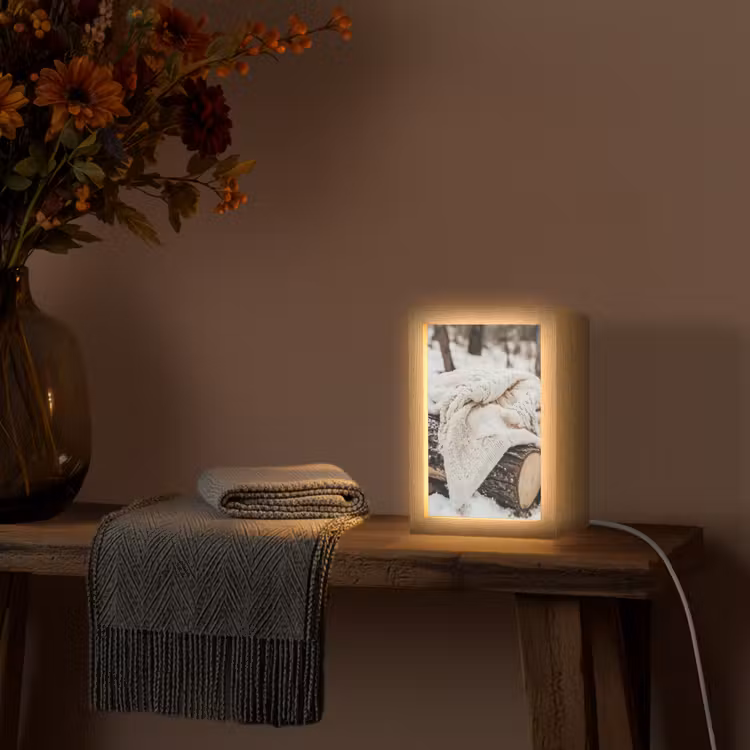 Deken - Wit - Boomstronk - Winter - Sneeuw Light Box met kabel (Tafellamp) klein -sfeer4