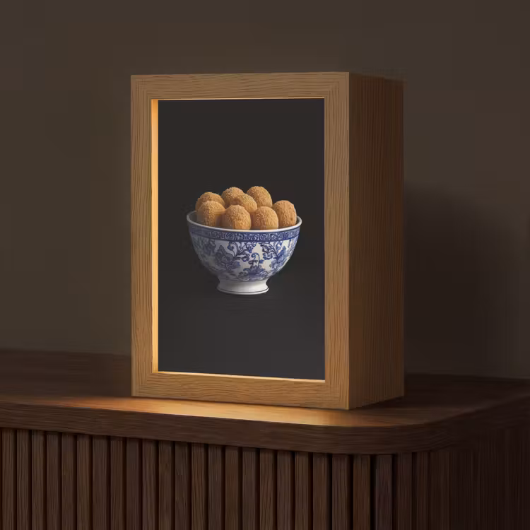 Delfts blauw - Bitterballen - Holland - Schaal Light Box met kabel (Tafellamp) klein -z3d_website