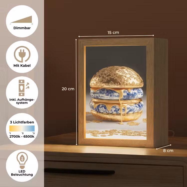 Delftsblauw - Goud - Burger Light Box met kabel (Tafellamp) klein -USP_DE