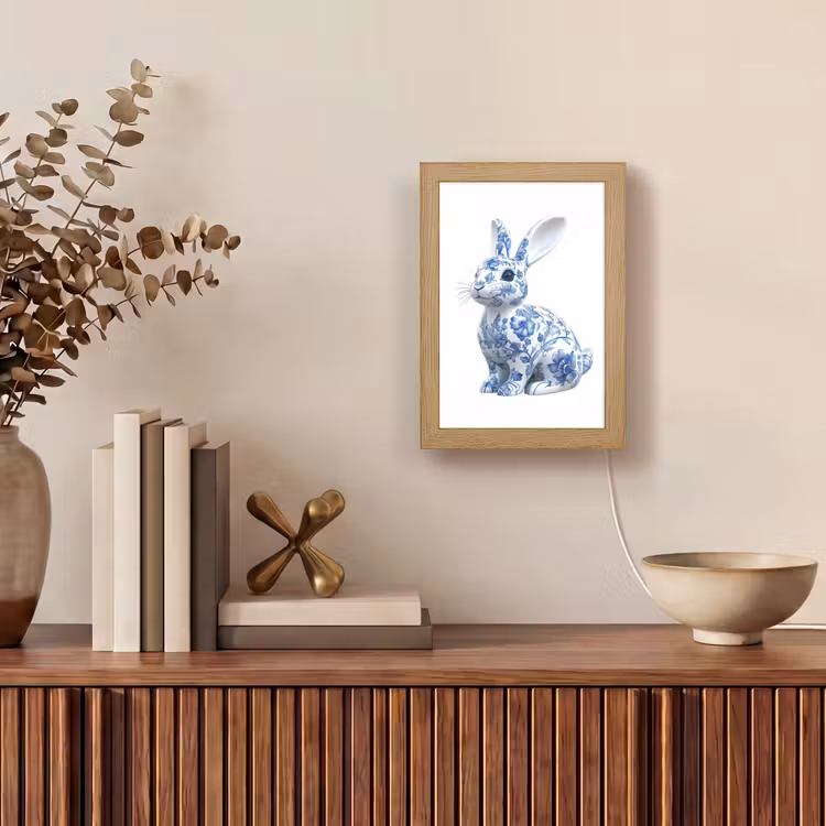 Delftsblauw - Haasje - Wit Light Box met kabel (Tafellamp) klein -sfeer2