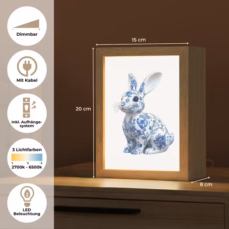Delftsblauw - Haasje - Wit Light Box met kabel (Tafellamp) klein -USP_DE