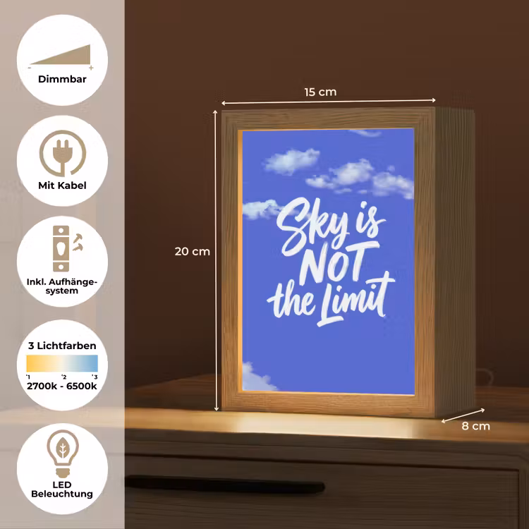 Sky is not the limit - Blauwe lucht - Wolken Light Box met kabel (Tafellamp) klein -USP_DE