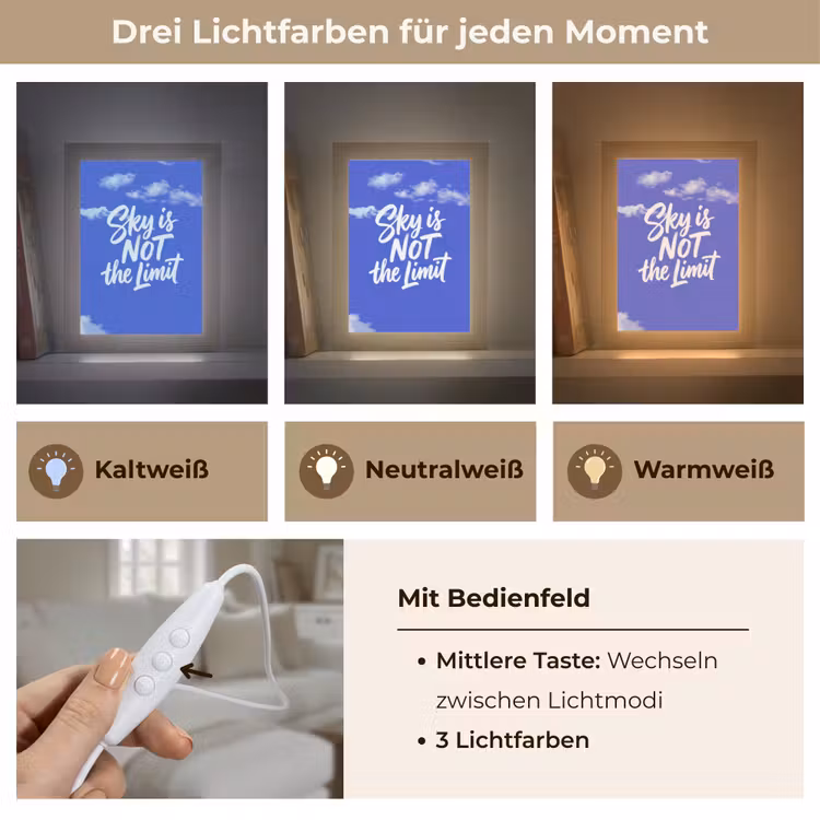 Sky is not the limit - Blauwe lucht - Wolken Light Box met kabel (Tafellamp) klein -USP_lichtkleurDE