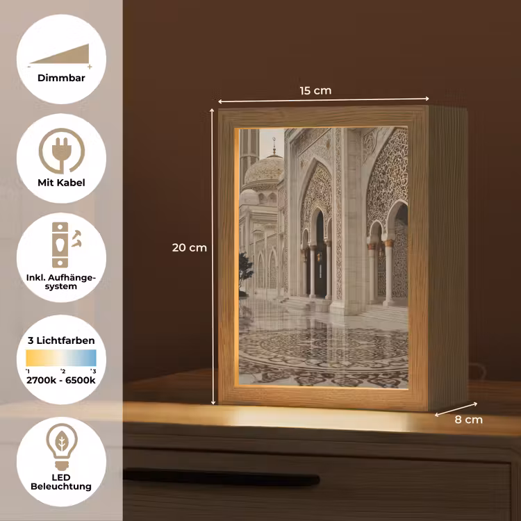 Gouden details - Marmer - Islamitisch Light Box met kabel (Tafellamp) klein -USP_DE