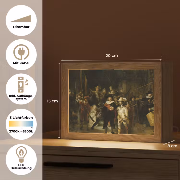 De Nachtwacht - Kunst - Oude meesters - Rembrandt Light Box met kabel (Tafellamp) klein -USP_DE