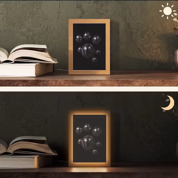 Discoballen - Minimalistisch - Zwart Light Box met kabel (Tafellamp) klein -sfeer3