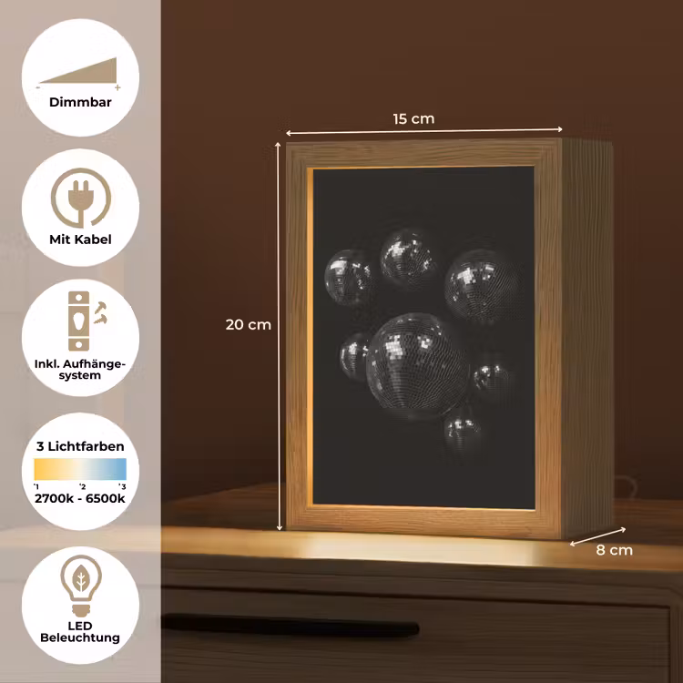 Discoballen - Minimalistisch - Zwart Light Box met kabel (Tafellamp) klein -USP_DE