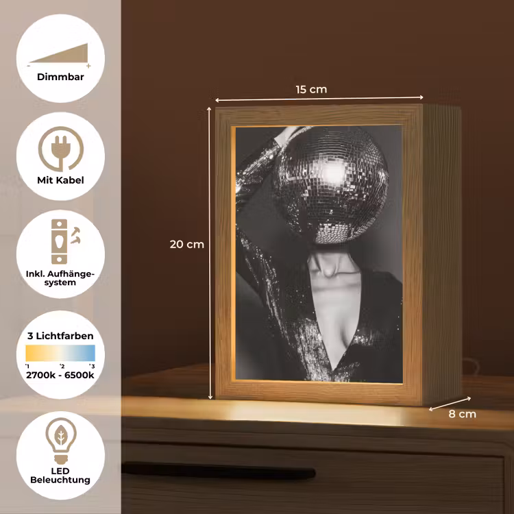 Discobal - Gezicht - Glamour - Zwart Light Box met kabel (Tafellamp) klein -USP_DE