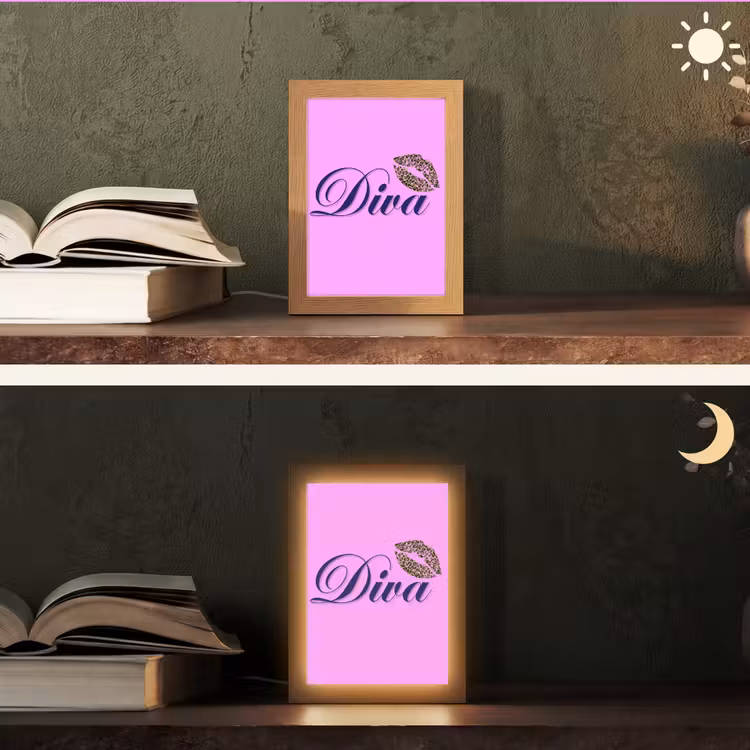 Diva - Lip - Panterprint - Roze Light Box met kabel (Tafellamp) klein -sfeer3