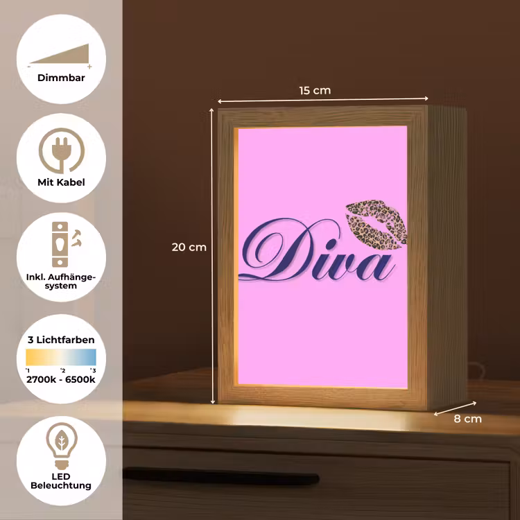 Diva - Lip - Panterprint - Roze Light Box met kabel (Tafellamp) klein -USP_DE