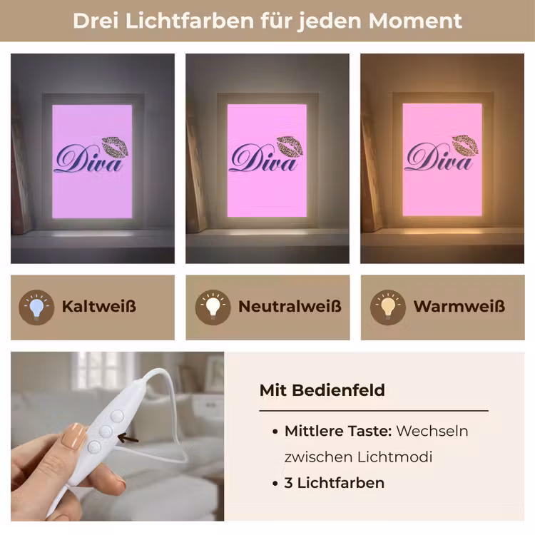 Diva - Lip - Panterprint - Roze Light Box met kabel (Tafellamp) klein -USP_lichtkleurDE