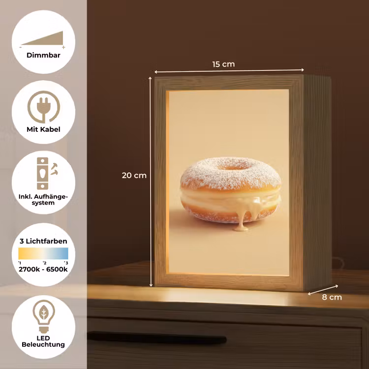 Donut - Romig - Poedersuiker - Beige Light Box met kabel (Tafellamp) klein -USP_DE