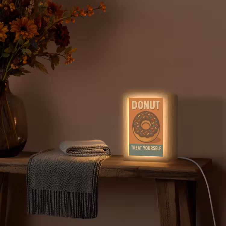 Donut - Spikkels - Kleurrijk - Quote Light Box met kabel (Tafellamp) klein -sfeer4