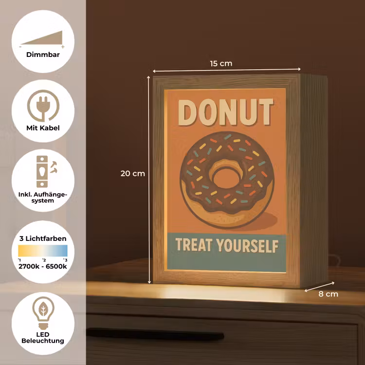 Donut - Spikkels - Kleurrijk - Quote Light Box met kabel (Tafellamp) klein -USP_DE