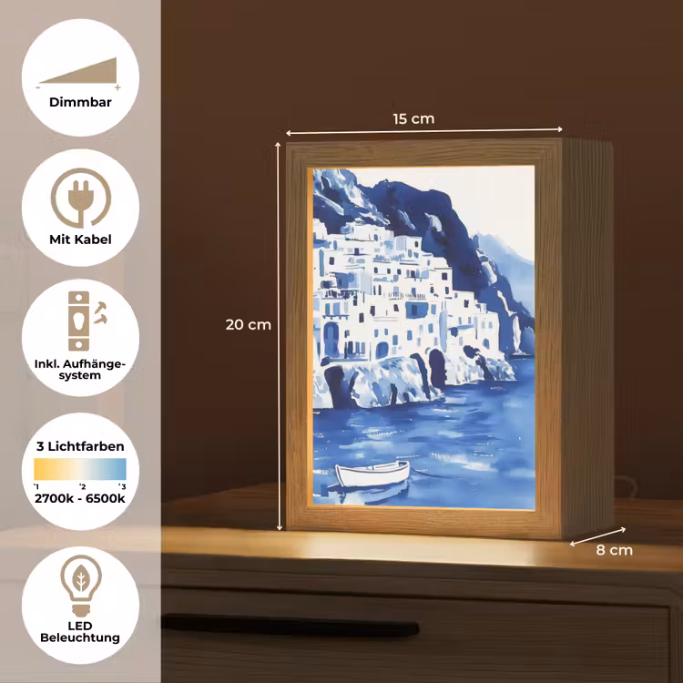 Dorp - Rotswand - Roeiboot - Water Light Box met kabel (Tafellamp) klein -USP_DE