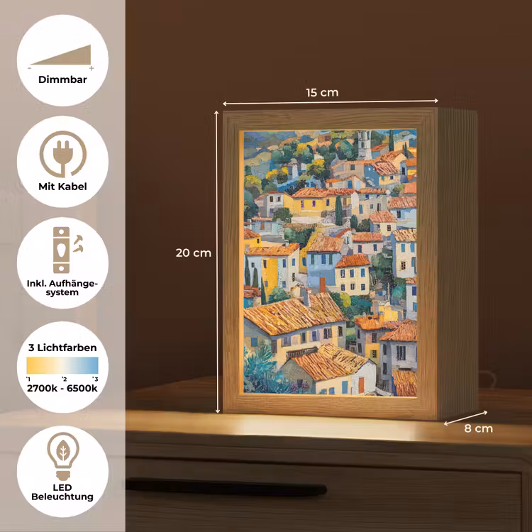 Dorp - Heuvels - Landschap - Bomen Light Box met kabel (Tafellamp) klein -USP_DE