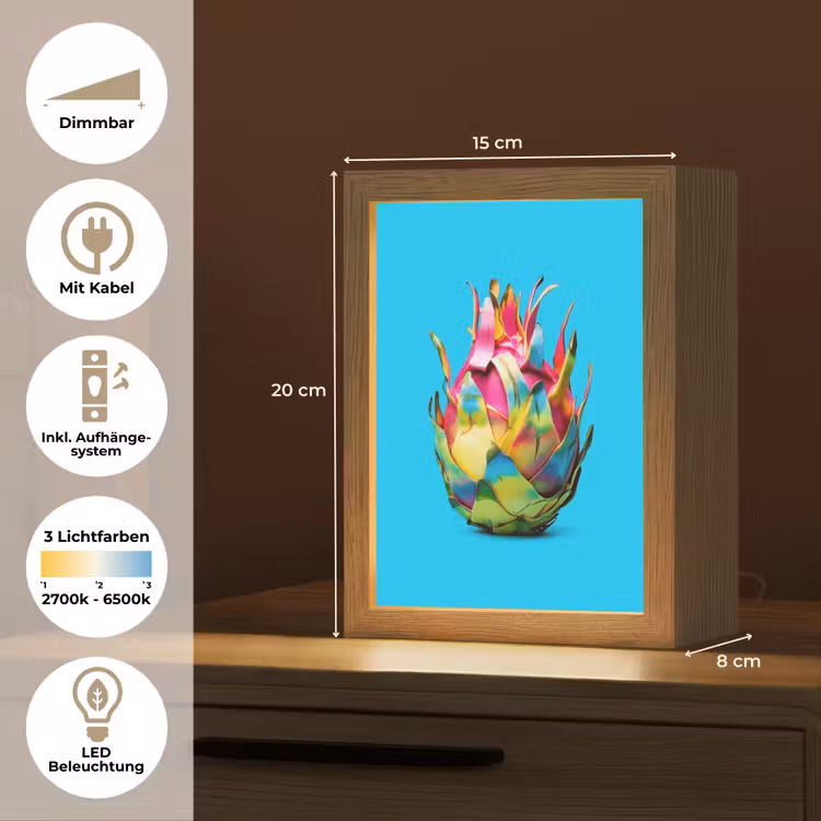 Drakenfruit - Blauw - Levendig Light Box met kabel (Tafellamp) klein -USP_DE