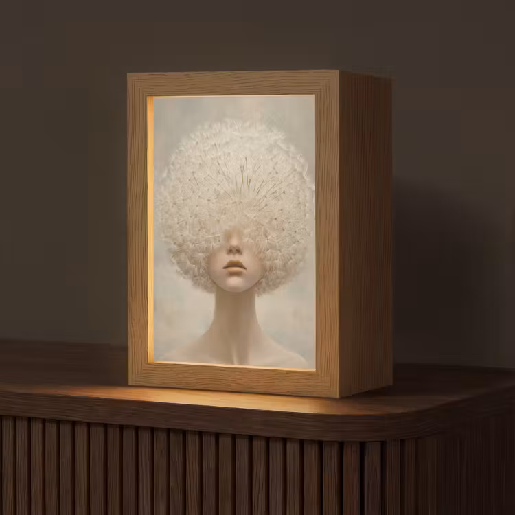 Dromerig - Beige - Paardenbloemzaadjes Light Box met kabel (Tafellamp) klein -z3d_website