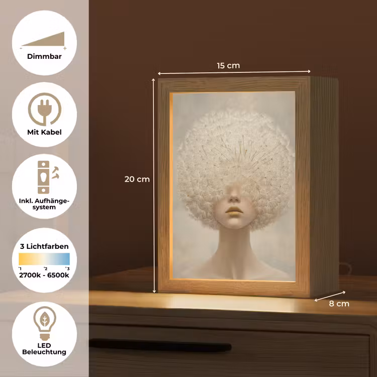Dromerig - Beige - Paardenbloemzaadjes Light Box met kabel (Tafellamp) klein -USP_DE