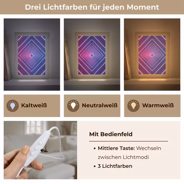 Driedimensionaal - Tunnel - Ruimte Light Box met kabel (Tafellamp) klein -USP_lichtkleurDE