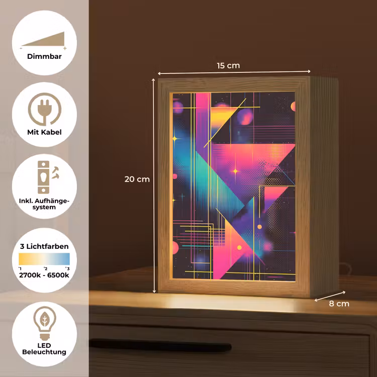 Driehoeken - Cirkels - Abstract - Sterren Light Box met kabel (Tafellamp) klein -USP_DE