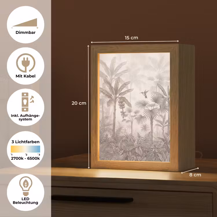 Jungle - Banenboom - Kolibrie - Beige Light Box met kabel (Tafellamp) klein -USP_DE