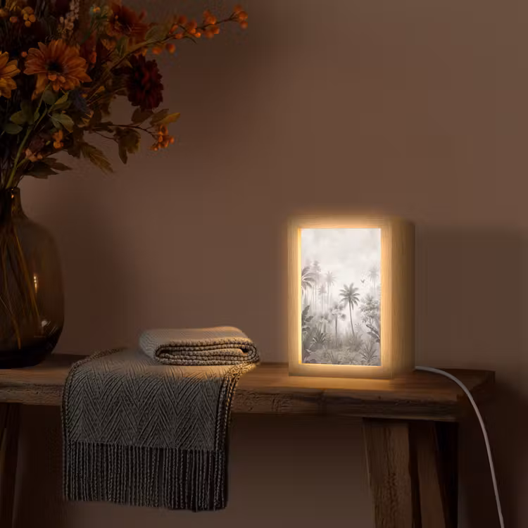 Jungle - Palmbomen - Natuur Light Box met kabel (Tafellamp) klein -sfeer4
