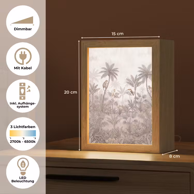 Jungle - Dieren - Palmbomen Light Box met kabel (Tafellamp) klein -USP_DE