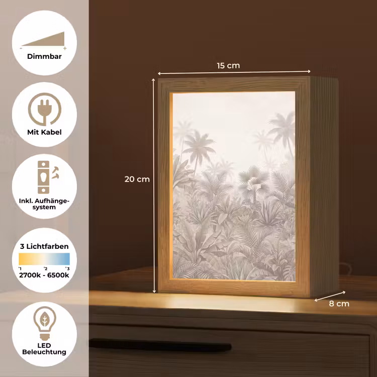 Jungle - Tropisch - Natuur -Vintage - Beige Light Box met kabel (Tafellamp) klein -USP_DE