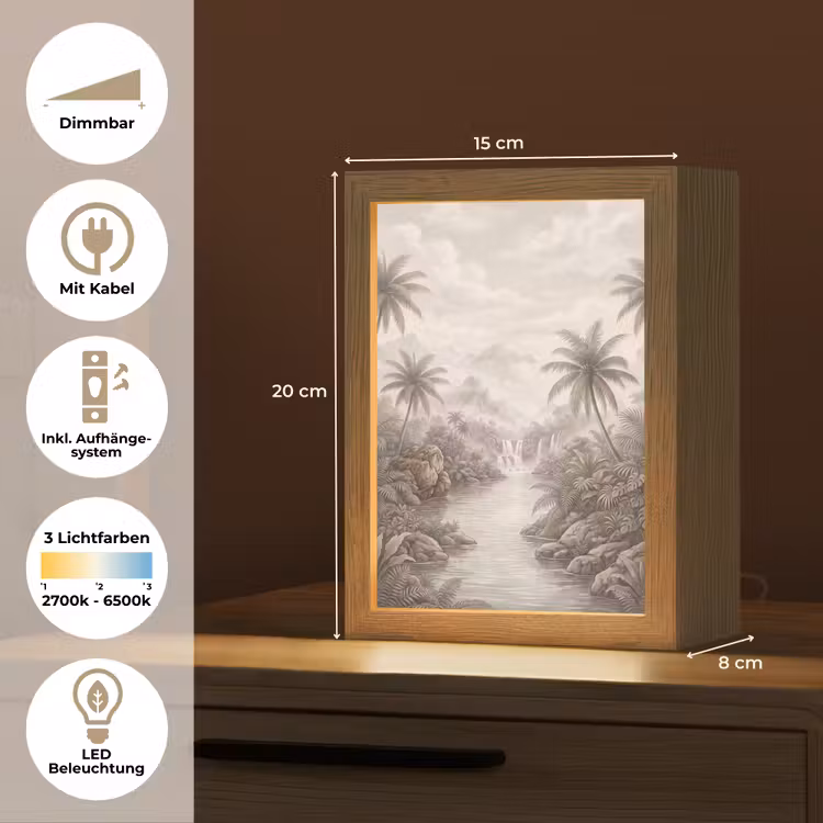 Jungle - Watervallen - Tropisch - Illustratie Light Box met kabel (Tafellamp) klein -USP_DE