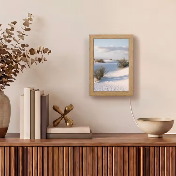 Duinen - Gras - Wolken - Beige Light Box met kabel (Tafellamp) klein -sfeer2
