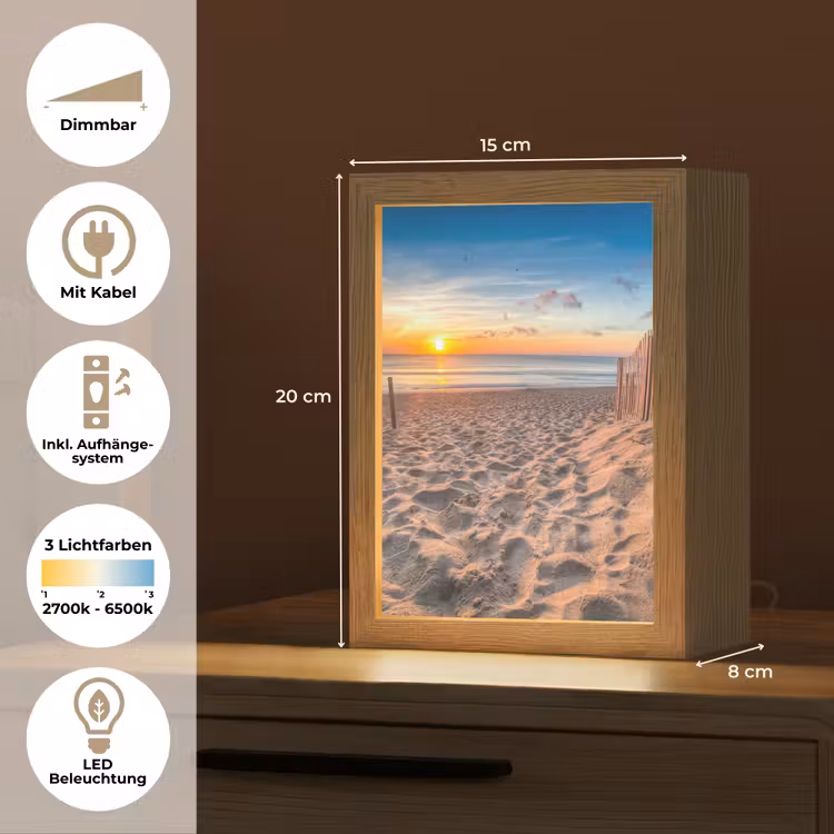 Duinen - Zonsondergang - Strand - Zee - Horizon Light Box met kabel (Tafellamp) klein -USP_DE