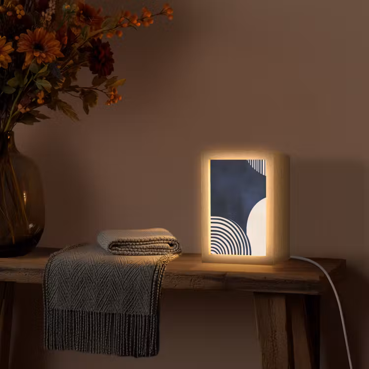 Donkerblauw - Abstract - Lijnen Light Box met kabel (Tafellamp) klein -sfeer4