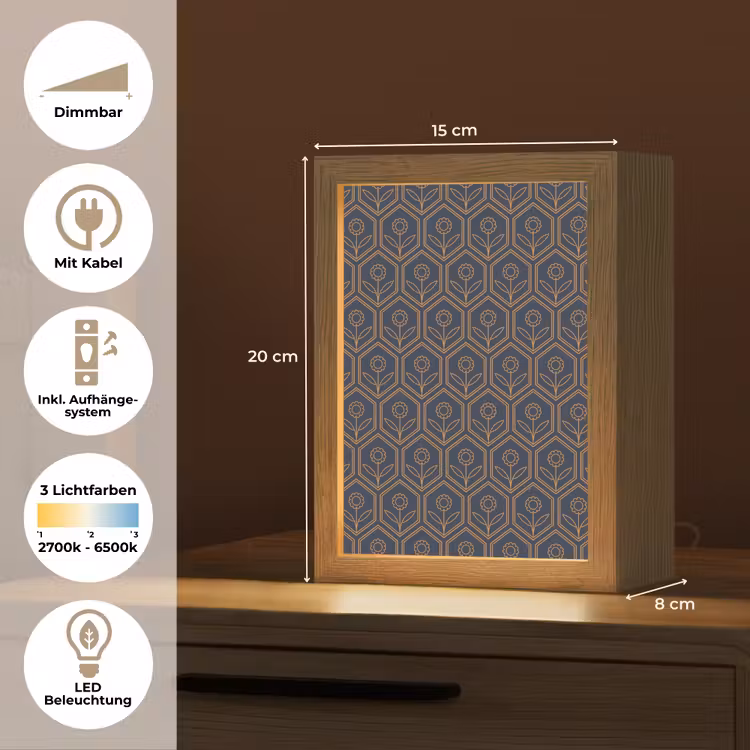 Donkerblauw - Patroon - Bloem - Symmetrisch Light Box met kabel (Tafellamp) klein 925 -USP_DE