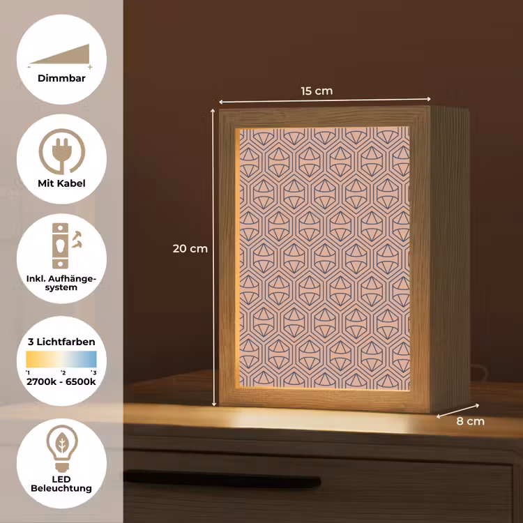 Donkerblauw - Roze - Patroom - Symmetrisch Light Box met kabel (Tafellamp) klein 925 -USP_DE